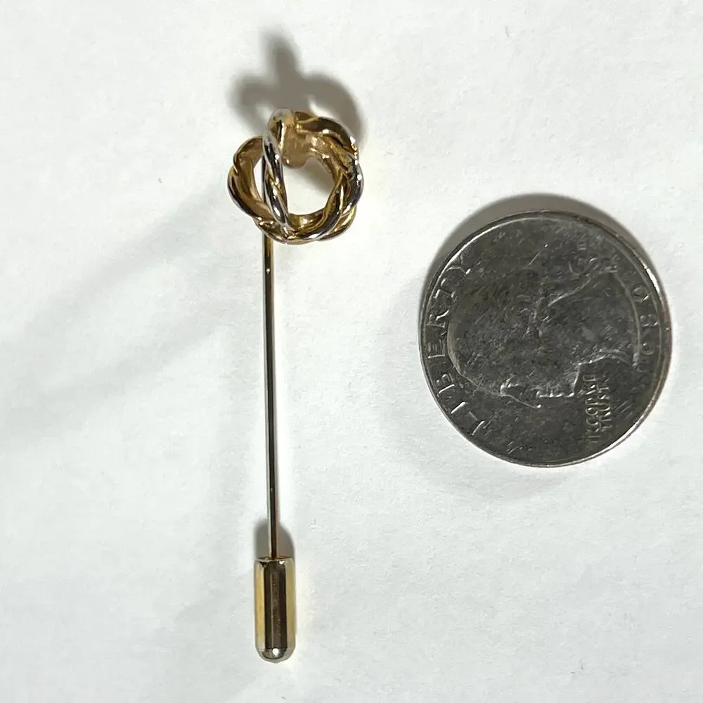 Knot Stick Pin, Gold tone, Classic Preppy Delicate for Hats Sweaters Blazers